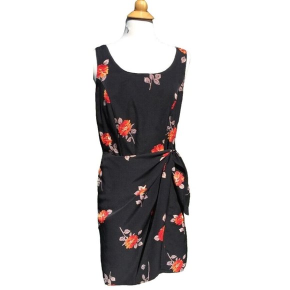 Debra Martin Black dress with peach flowers  & swag tie front Size 14 - Picture 7 of 12